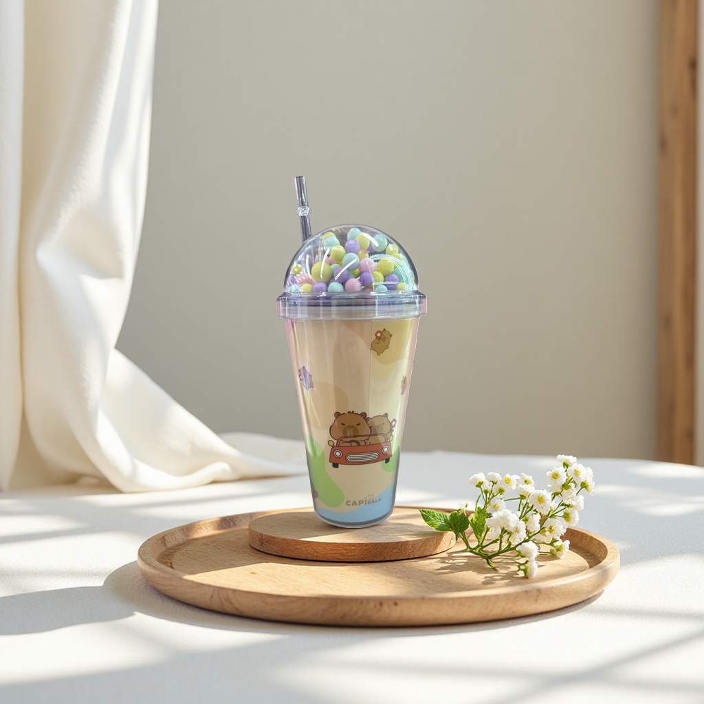 Cartoon-patterned beverage cups, large-capacity portable water cups, creative mugs for children and students