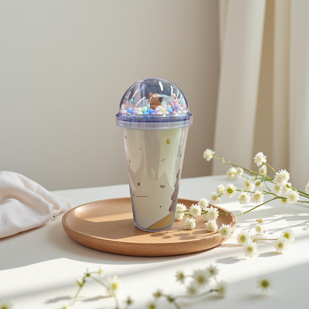 Cute cartoon pattern milk tea cup, insulated portable creative water cup, home and office beverage container Specification image