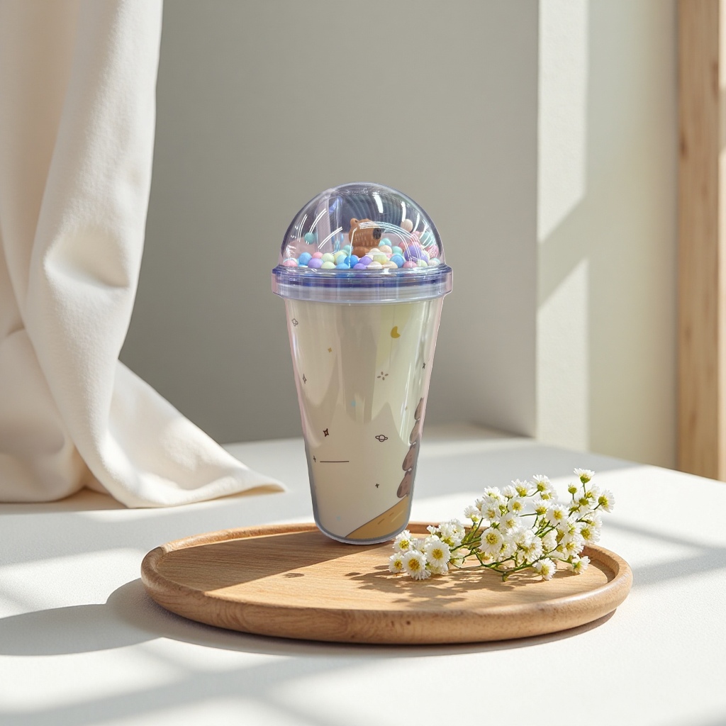 Cute cartoon pattern milk tea cup, insulated portable creative water cup, home and office beverage container