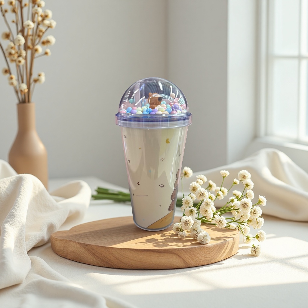 Cute cartoon pattern milk tea cup, insulated portable creative water cup, home and office beverage container details Picture