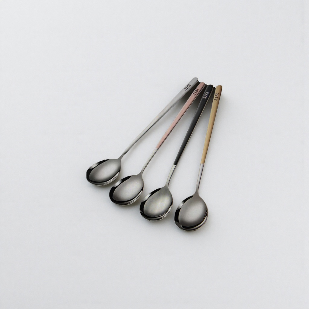 316L stainless steel four-color handle spoon set, silver powder, black gold, 4 pieces, round spoon head 316L stainless steel four-color handle spoon set, silver powder, black gold, 4 pieces, round spoon head