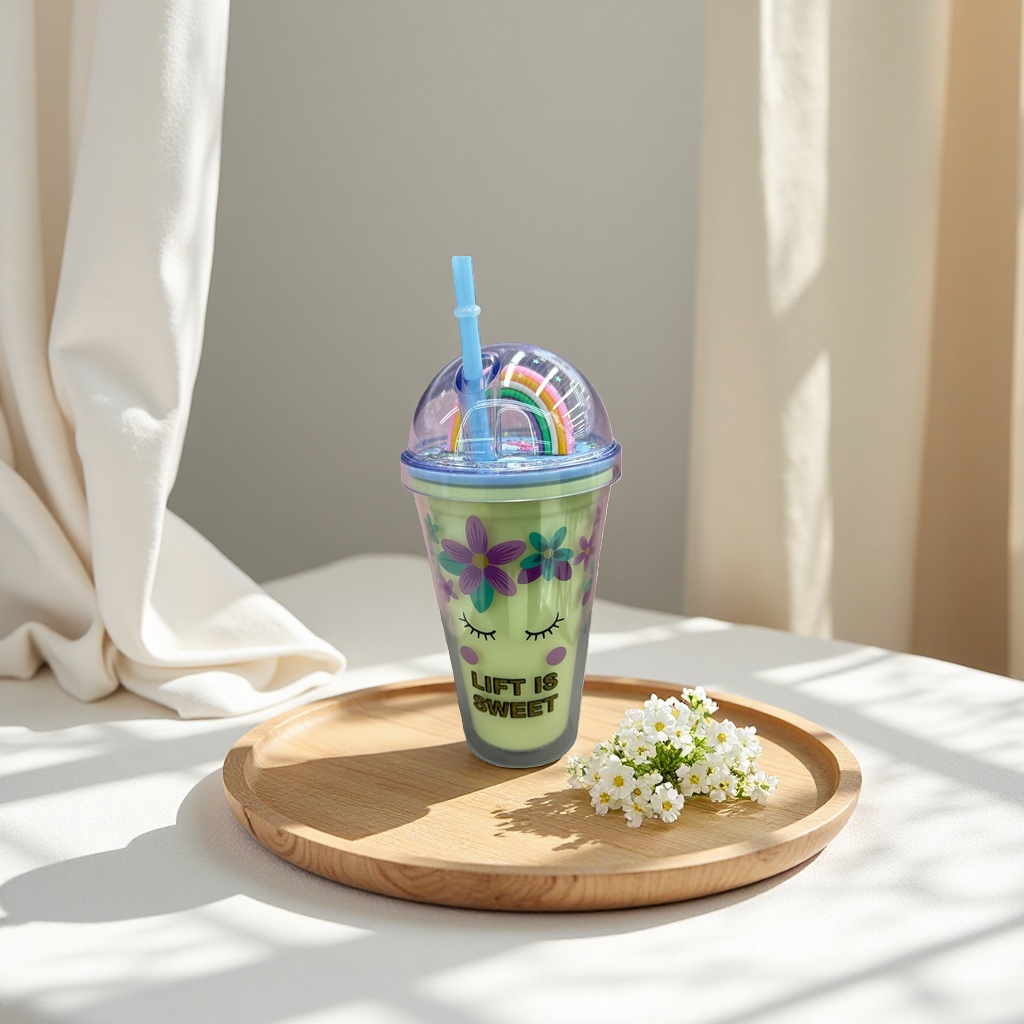 Cute style straw cup, children's portable waterproof cup, baby learning to drink cup
