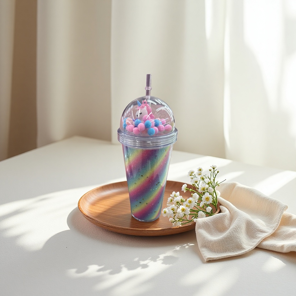 Rainbow gradient glass cup, high borosilicate heat-resistant tea cup, coffee cup, water cup 350ml details Picture