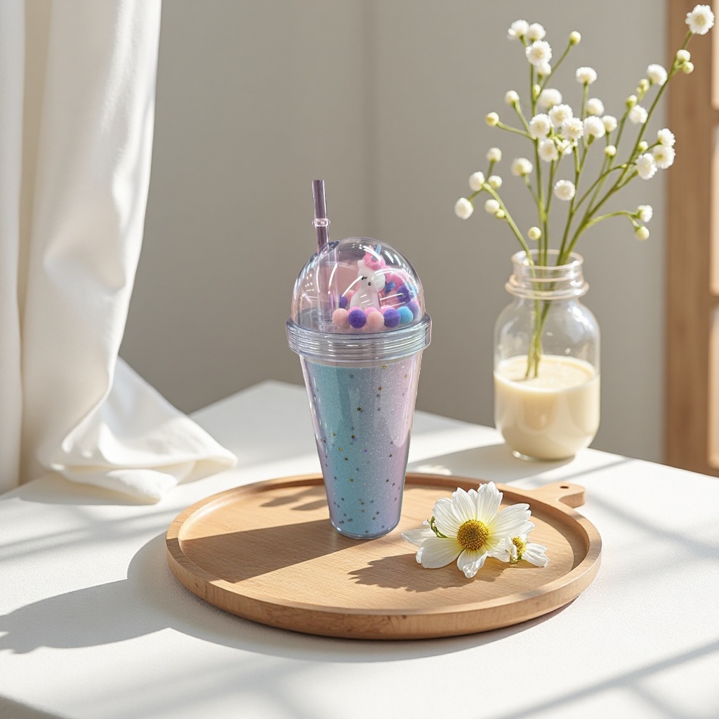 Cute unicorn-decorated transparent straw gradient color star cup
