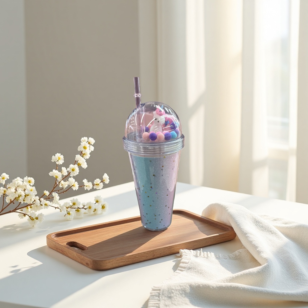 Cute unicorn-decorated transparent straw gradient color star cup Specification image