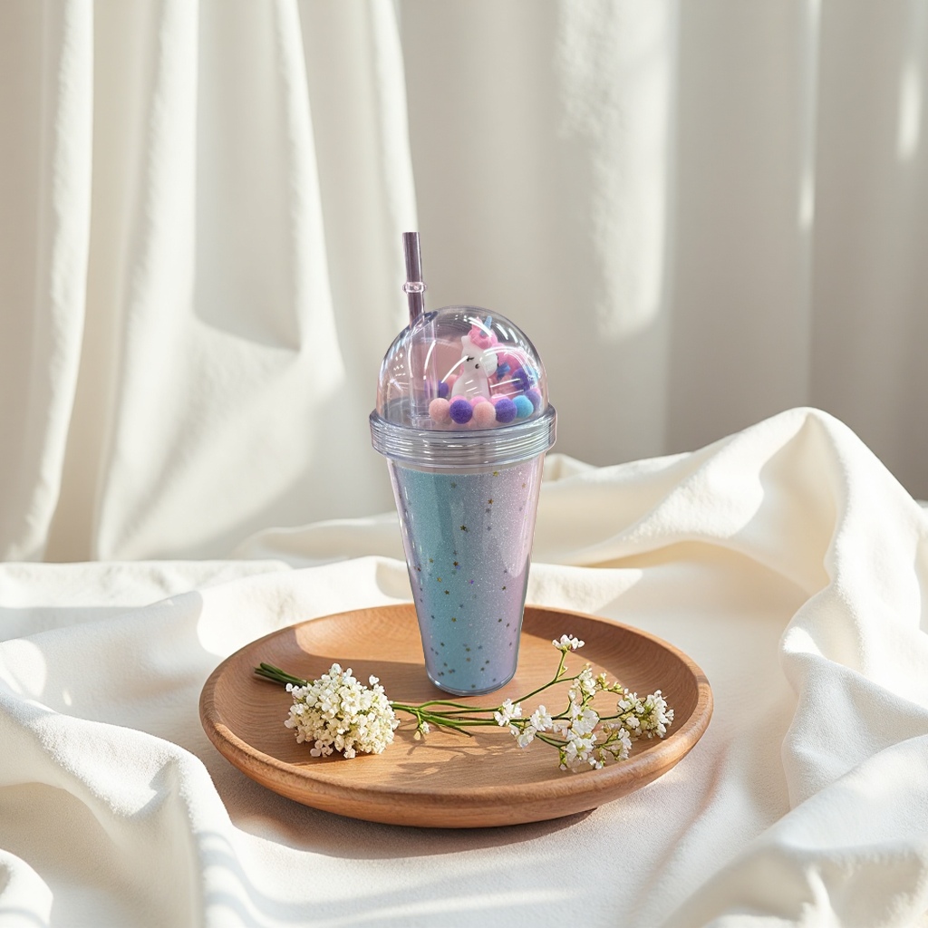 Cute unicorn-decorated transparent straw gradient color star cup Application Scenario