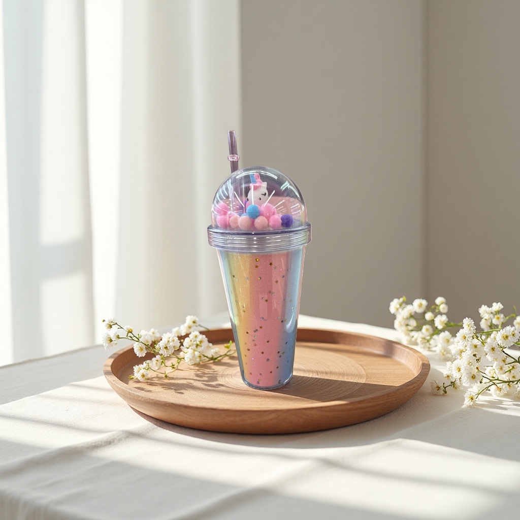 Rainbow gradient star pattern transparent straw cup, high borosilicate glass water cup, girls' ins style details Picture