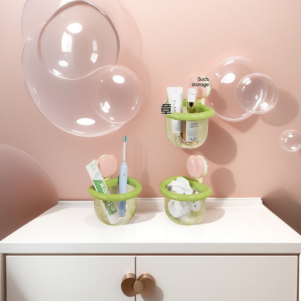 Bathroom suction cup type storage rack with basket, multi-functional, non-drilling, anti-slip and load-bearing details Picture