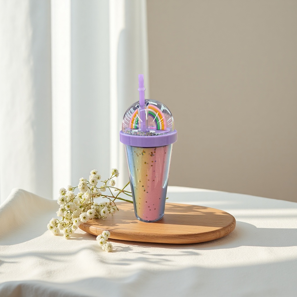 Rainbow Gradient Starry Sky Cup Glass Water Cup, creative gift for Home and Office use 350ml Specification image