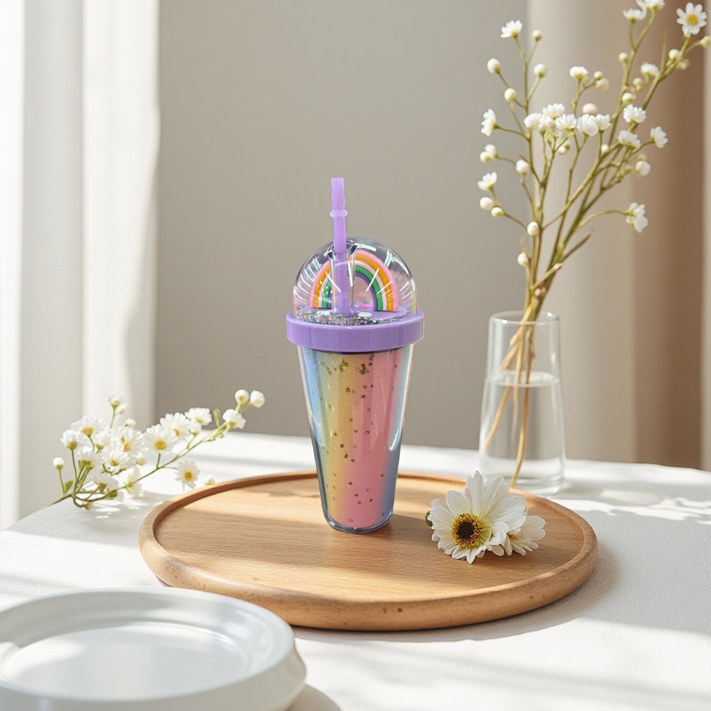 Rainbow Gradient Starry Sky Cup Glass Water Cup, creative gift for Home and Office use 350ml
