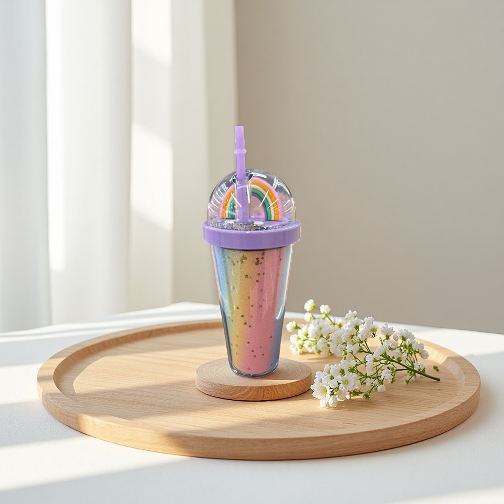 Rainbow Gradient Starry Sky Cup Glass Water Cup, creative gift for Home and Office use 350ml details Picture