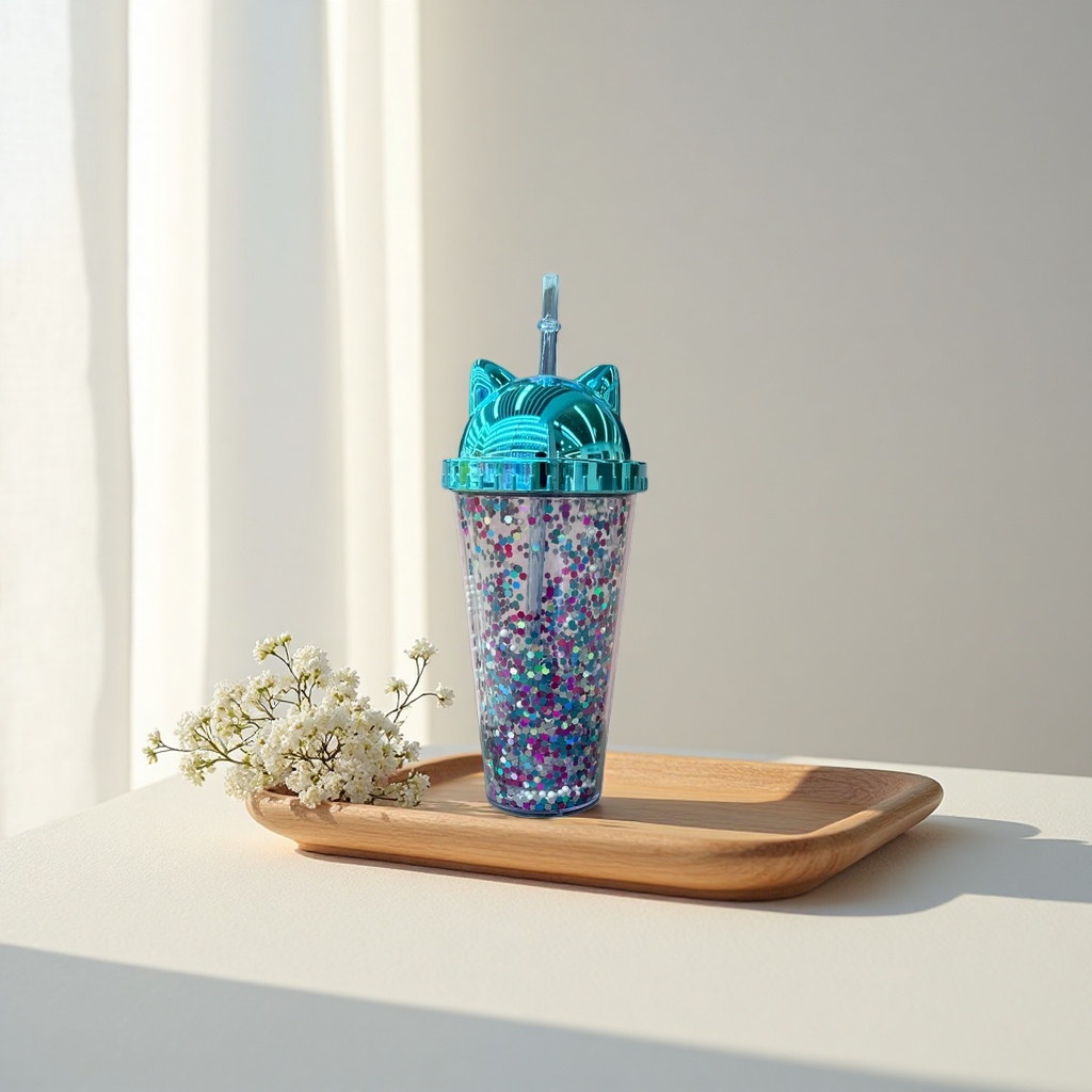 Shiny dot straw cup, children's leak-proof portable water cup, cute cartoon pattern Application Scenario