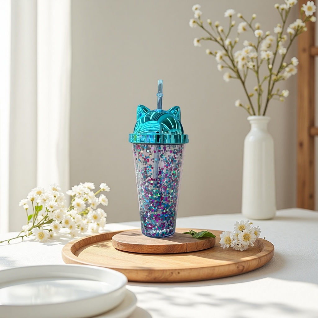Shiny dot straw cup, children's leak-proof portable water cup, cute cartoon pattern