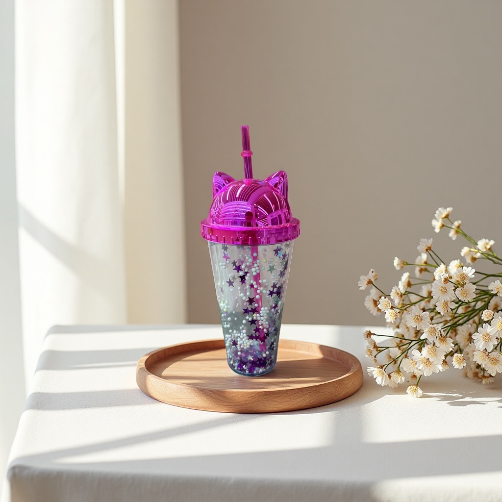 Pink cat-ear straw cup, cute water cup for girls, portable leak-proof travel cup Application Scenario