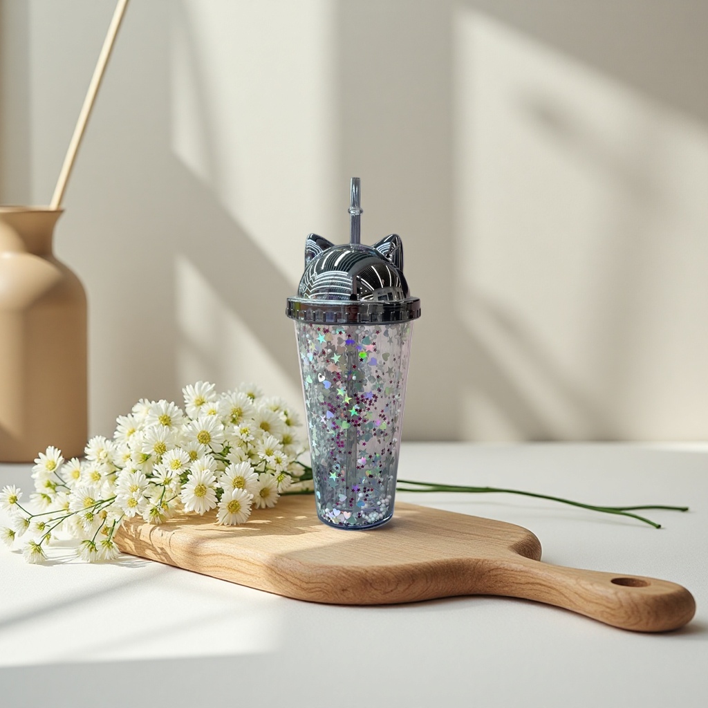 Shining star pattern children's straw cup, baby learning cup, leak-proof silicone straw Application Scenario
