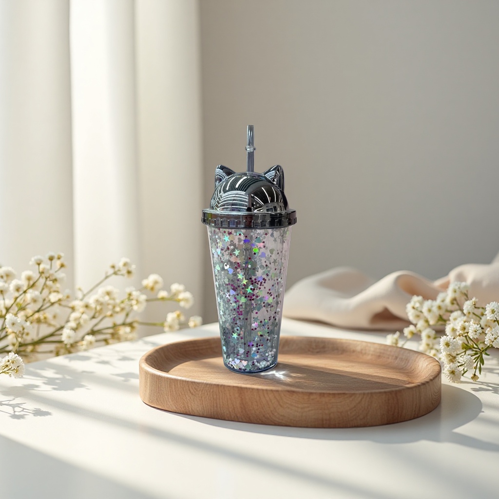 Shining star pattern children's straw cup, baby learning cup, leak-proof silicone straw Specification image