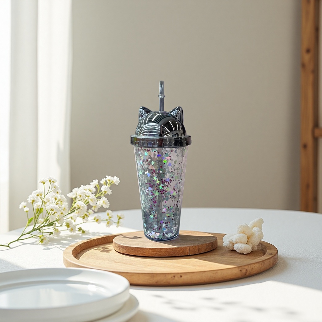 Shining star pattern children's straw cup, baby learning cup, leak-proof silicone straw