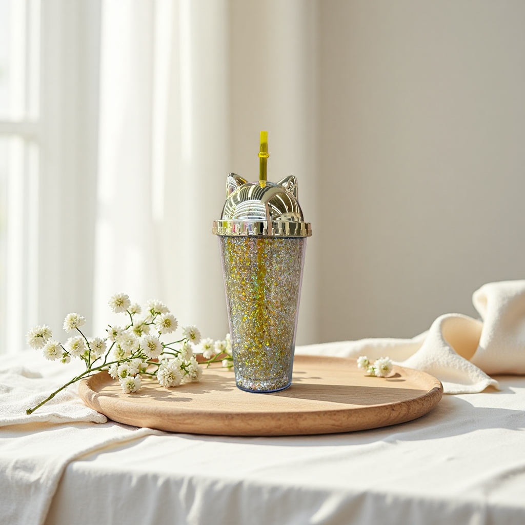 Shiny golden cat-ear cup ceramic creative cute cat-shaped water cup Specification image