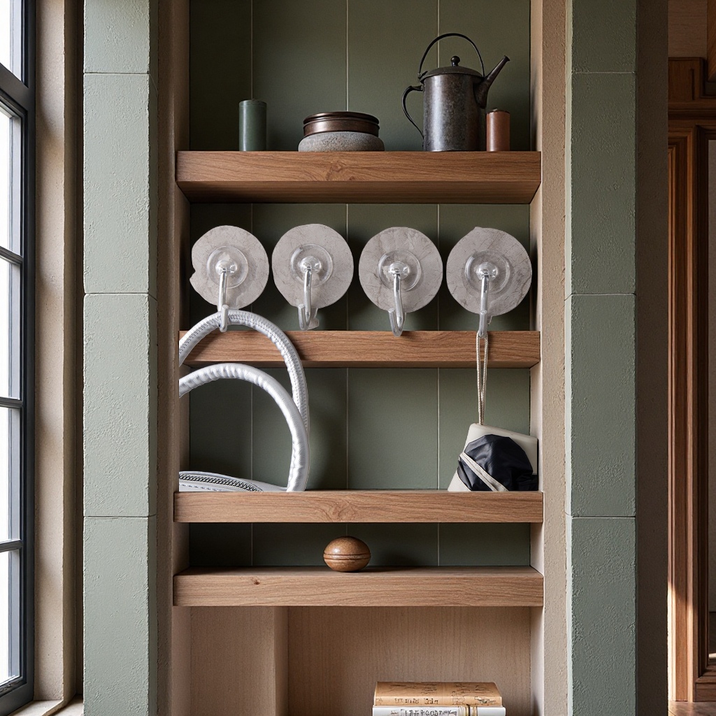 Transparent suction cup hooks enhance load-bearing capacity without the need for drilling, suitable for bathrooms and kitchens Application Scenario