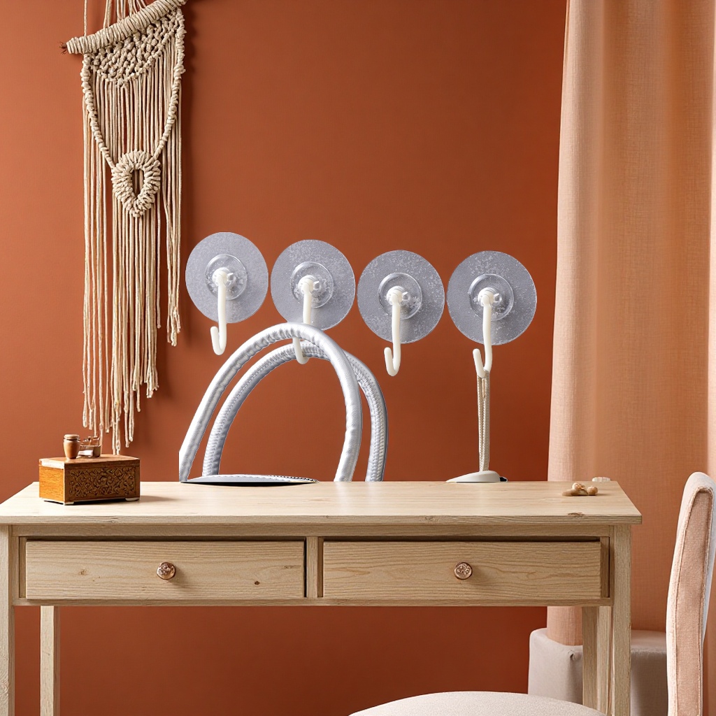 Transparent suction cup, white hook, no need for drilling, bathroom and kitchen load-bearing adhesive hook