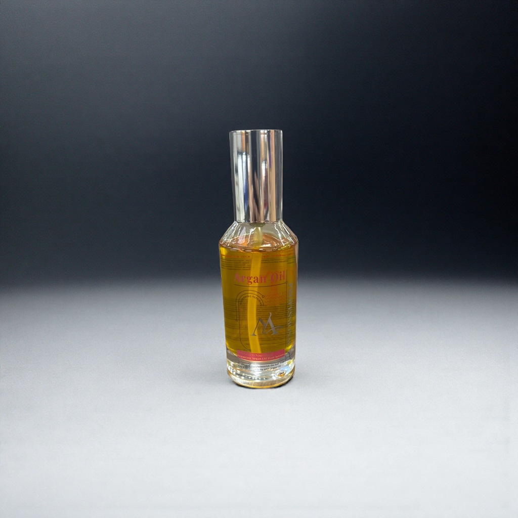 Argan Oil Hair care essential oil in transparent glass bottle nourishes, repairs, brightens and softens