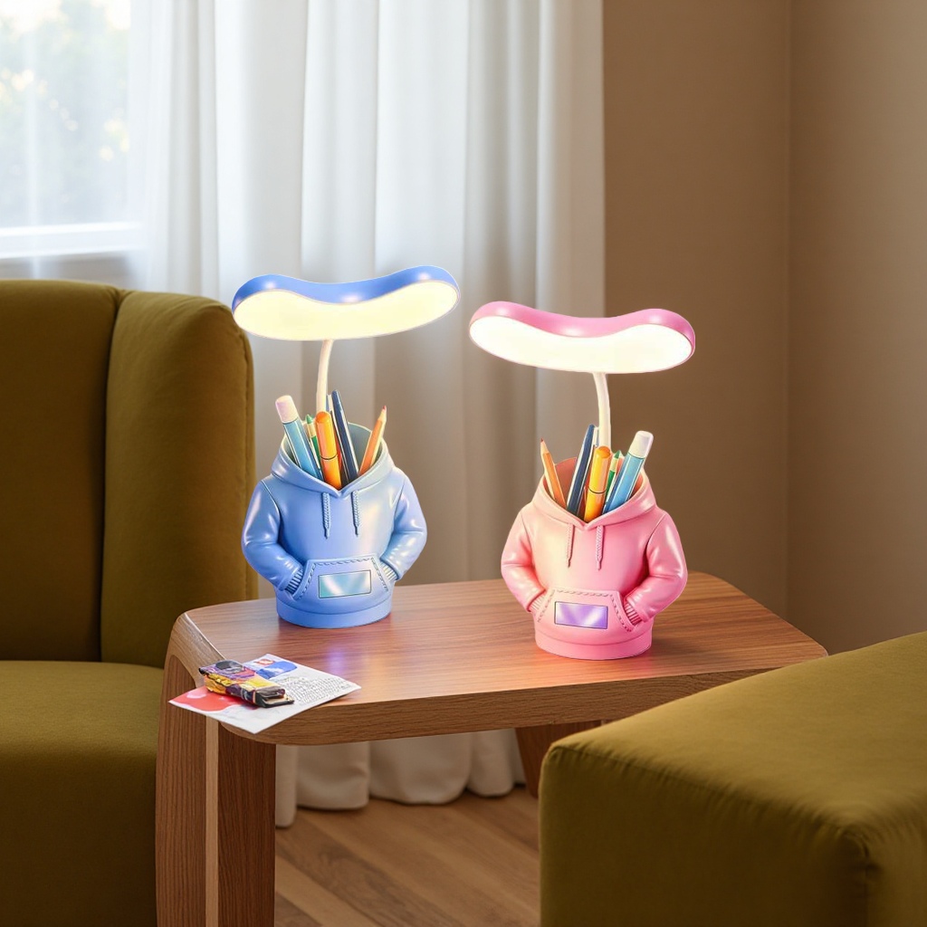 Creative hoodie shaped pen holder, small desk lamp, multi-functional desktop storage and lighting details Picture