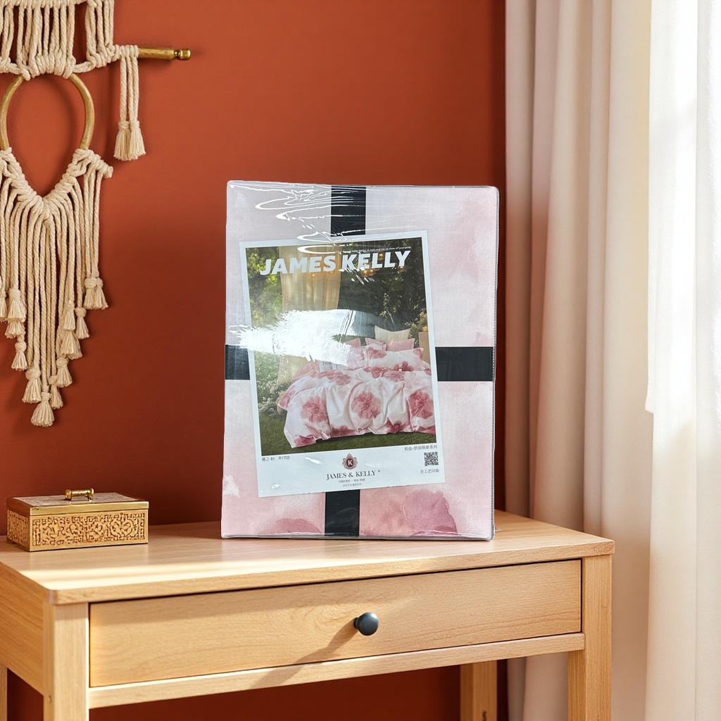 JAMES KELLY conjunto de cama con patrón floral rosa incluye caja de embalaje de marca Specification image
