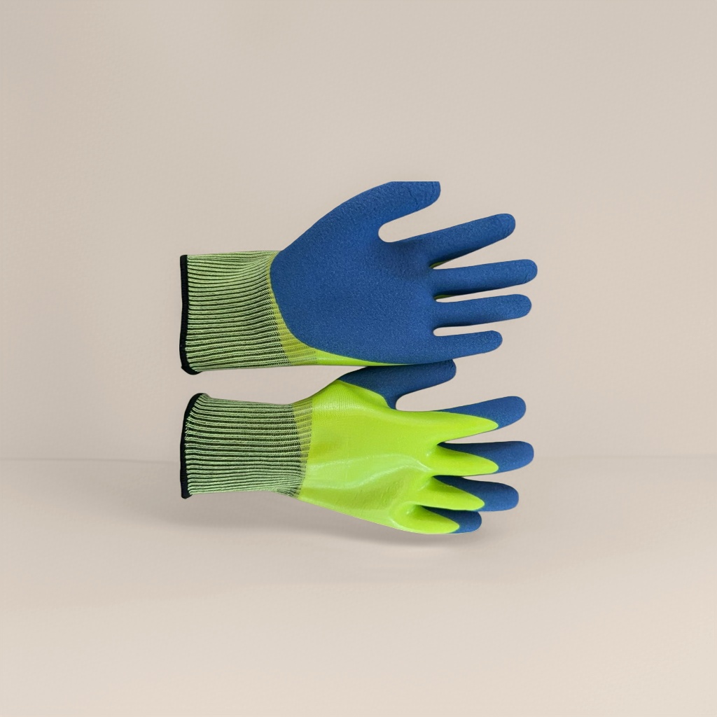 Azul fluorescente verde doble capa impermeable guantes de trabajo espesado antideslizante resistente al desgaste guantes de protección laboral Specification image