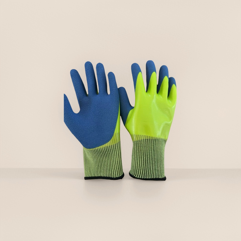 Azul fluorescente verde doble capa impermeable guantes de trabajo espesado antideslizante resistente al desgaste guantes de protección laboral details Picture