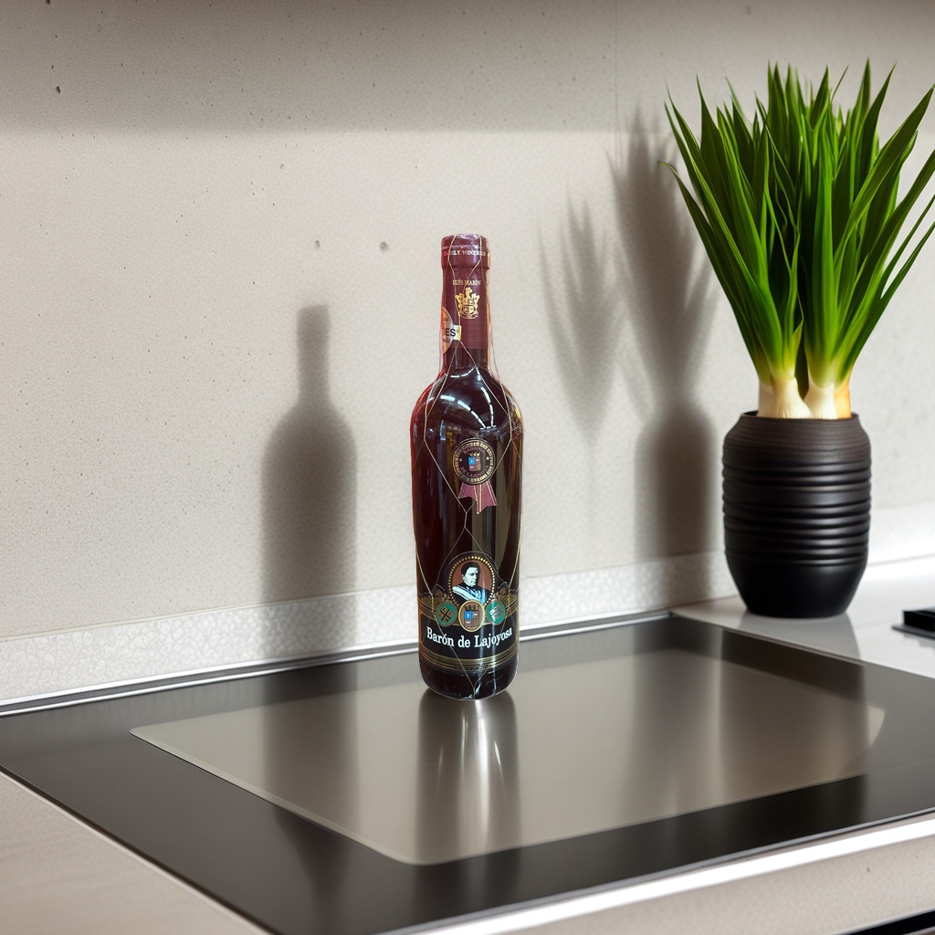 Baron de Lajoyosa wine bottle, empty wine bottle, decorative item, bar, home storage container
