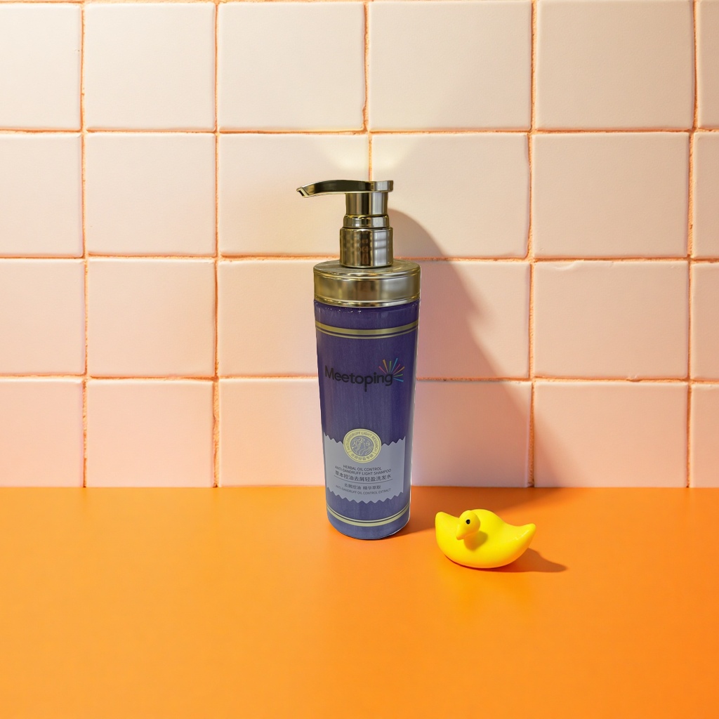 The purple bottle of plant-based softening shampoo is refreshing, oil-controlling, voluminous and nourishing