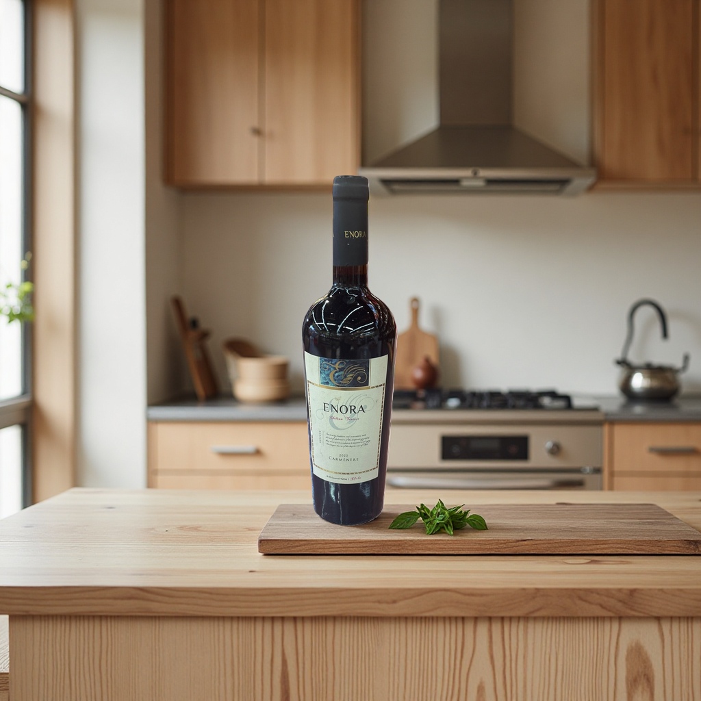 ENORA 2020 Camenere Dry Red Wine in red wine bottle