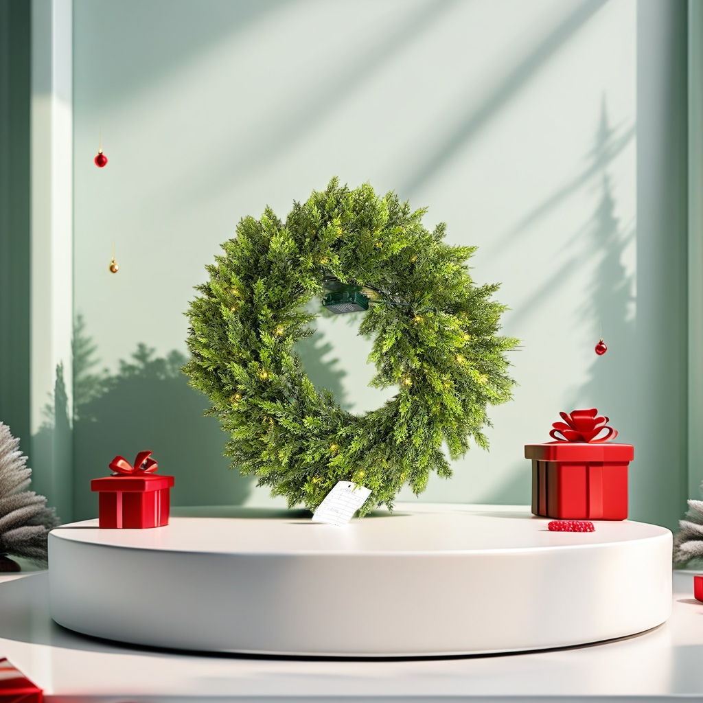 Green christmas guirnalda simulación ramas de pino ratán trenza decoración de vacaciones decoración colgante details Picture
