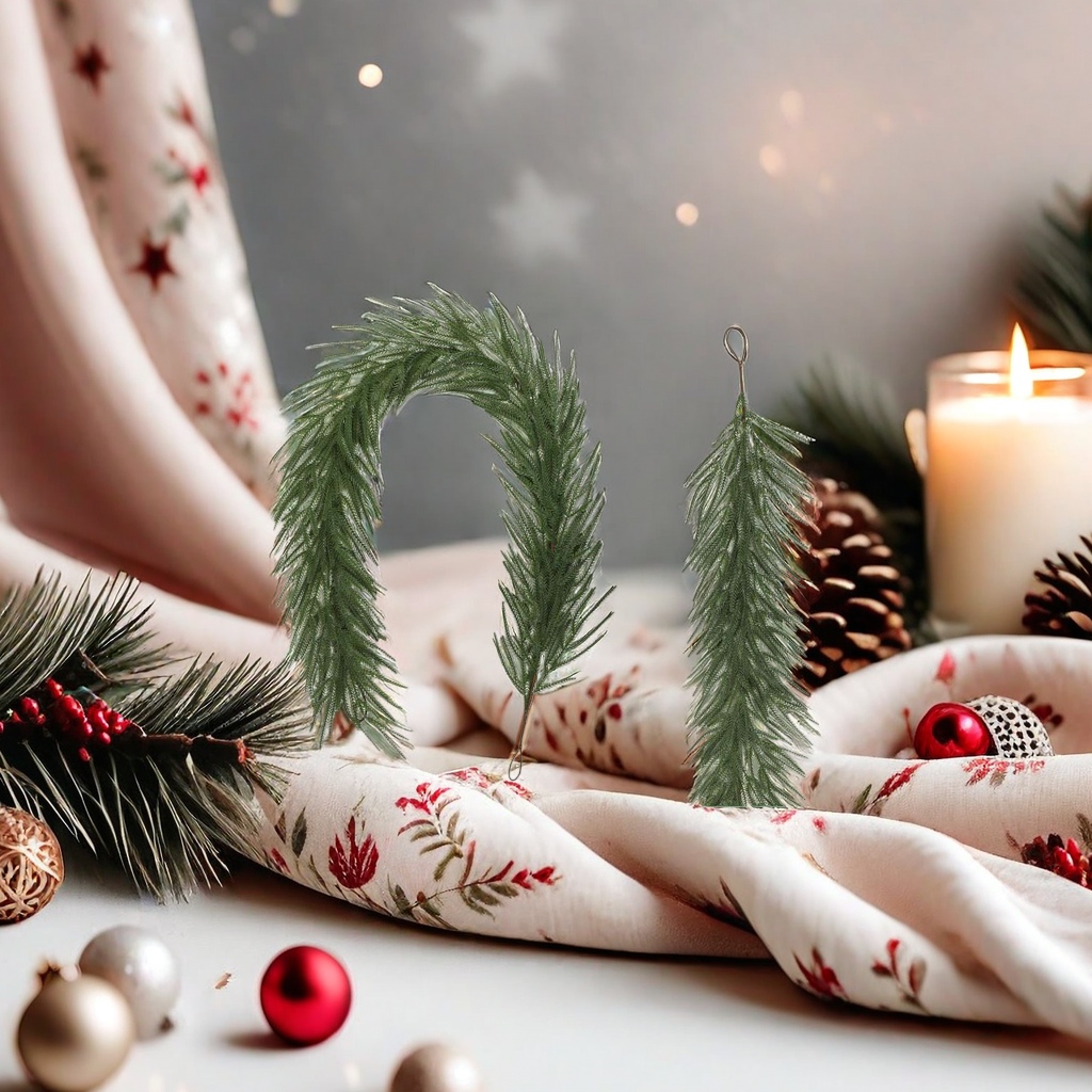 Green pine branch decorations, artificial pine branch hanging ornaments, living room and bedroom wall hanging green plants simulation Specification image