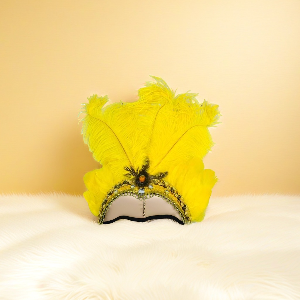 Yellow feather-decorated headwear, faux feather hair accessory, elegant and retro bride's hair flower Application Scenario