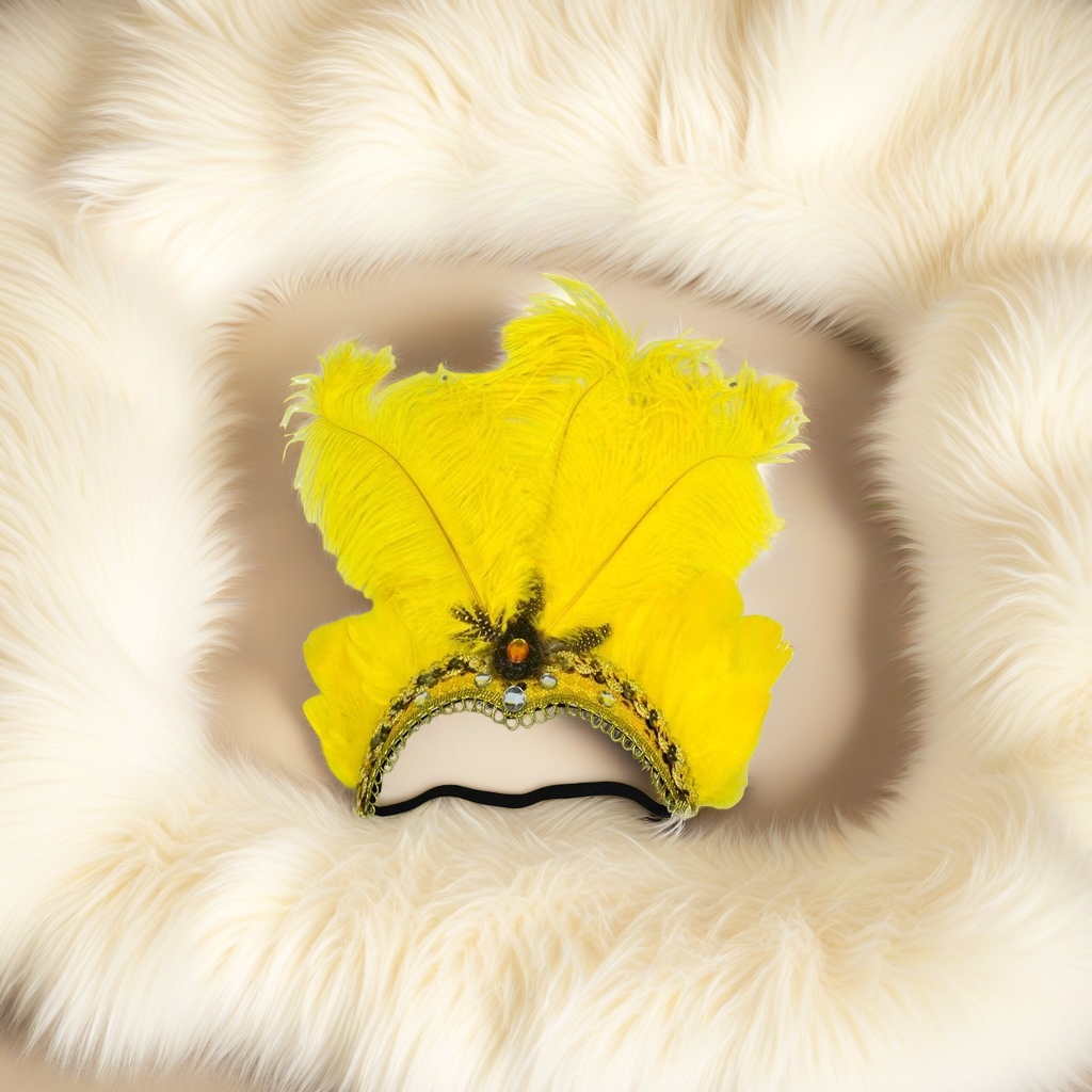 Yellow feather-decorated headwear, faux feather hair accessory, elegant and retro bride's hair flower