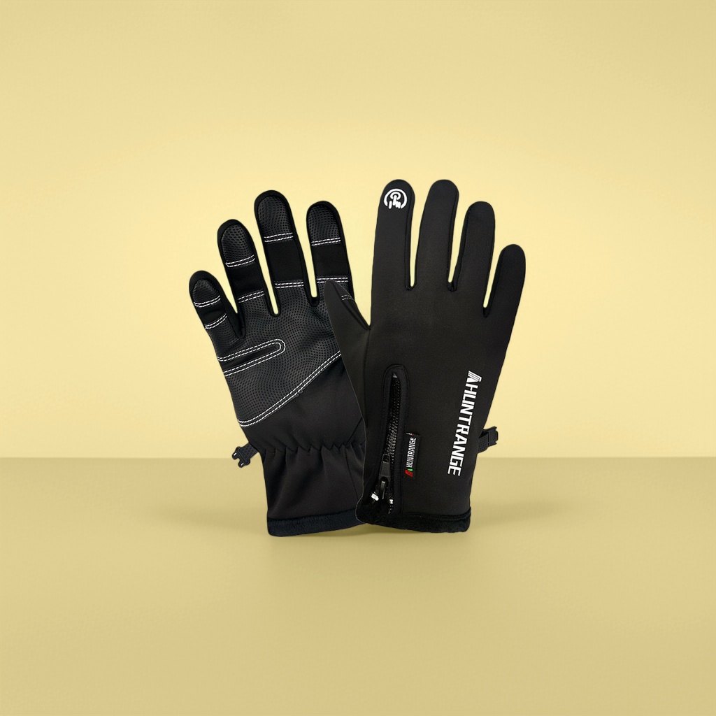 Black waterproof touch screen gloves for winter warmth and anti-slip, suitable for both men and women details Picture