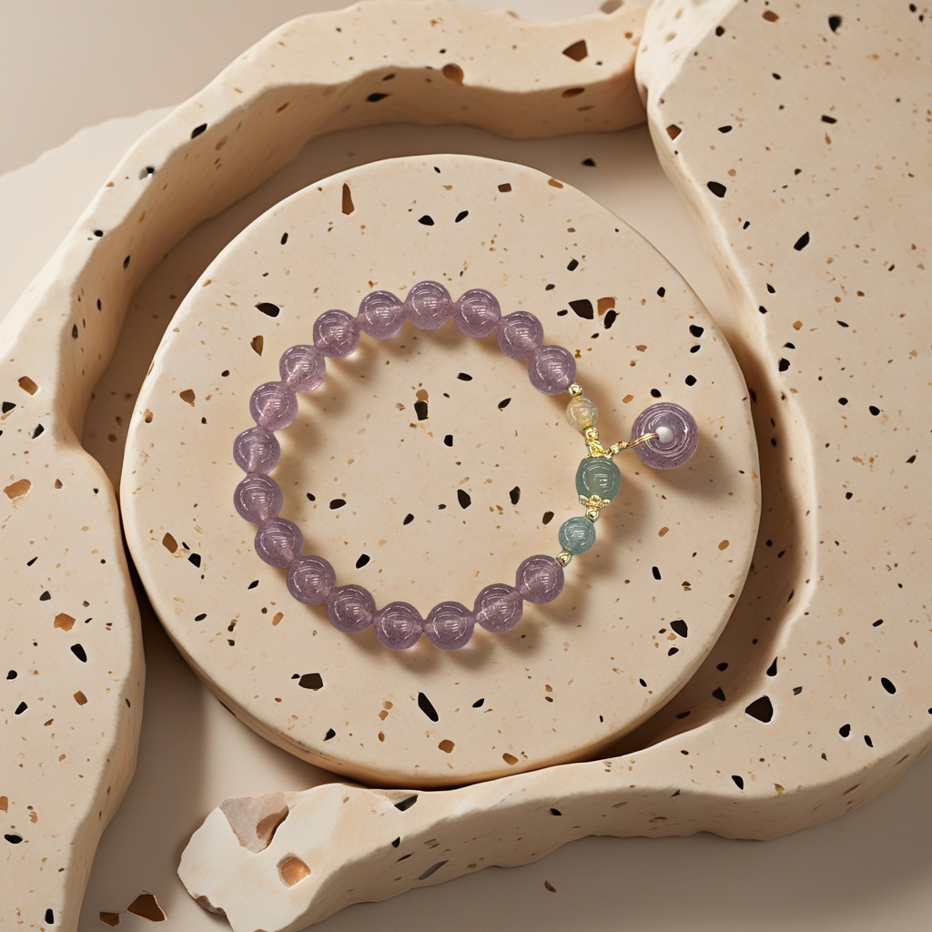 Pulsera de cristal rosa para mujeres simple moda versátil accesorio 18cm ajustable details Picture