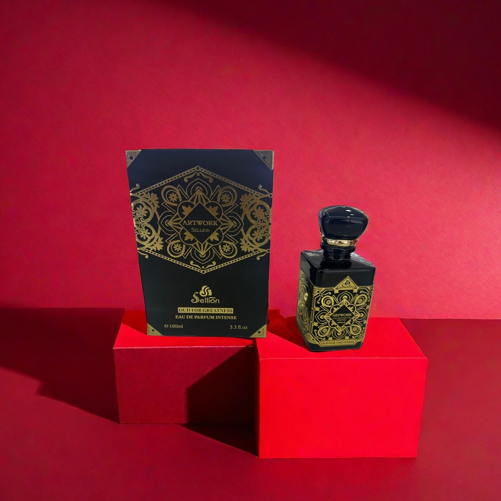 Perfume +Sellion Artwork Oud for Greatness perfume bottle and packaging box Specification image