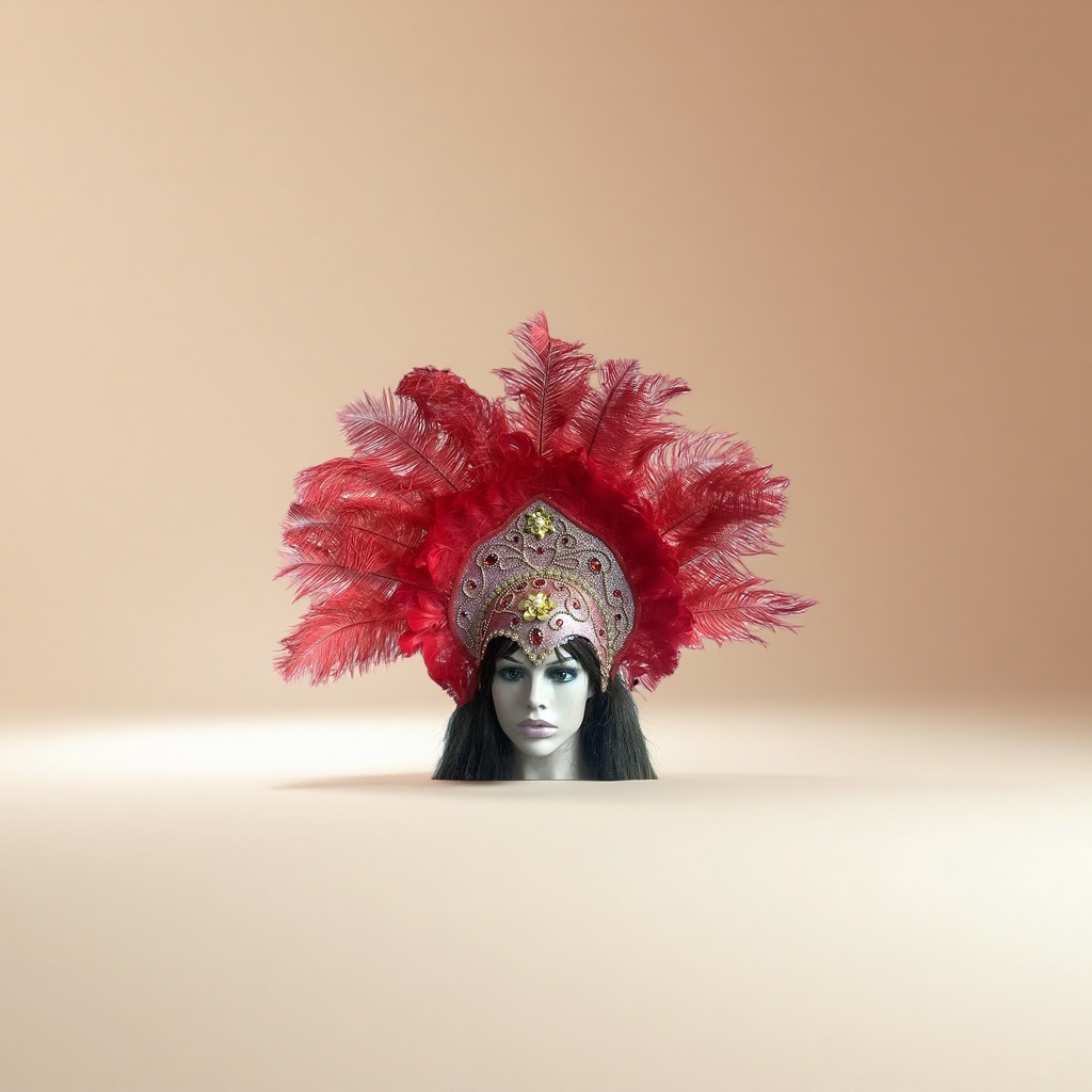 Red feather-decorated headwear, a fashionable and retro bridal party hair accessory details Picture