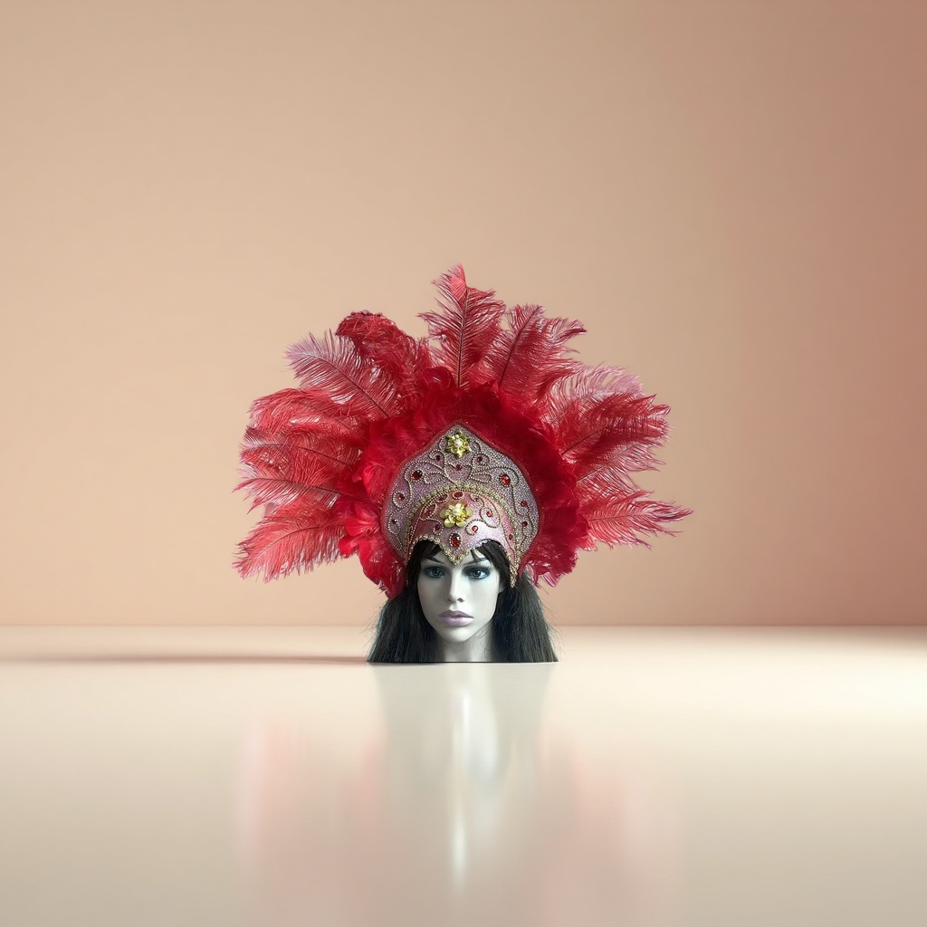 Red feather-decorated headwear, a fashionable and retro bridal party hair accessory Specification image