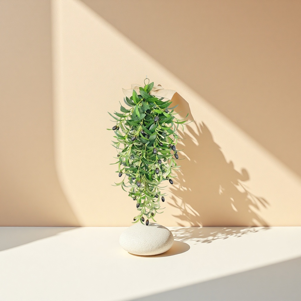 Hanging olive branch decorative hanging, living room, bedroom, balcony, wall decoration, green plant simulation branches details Picture