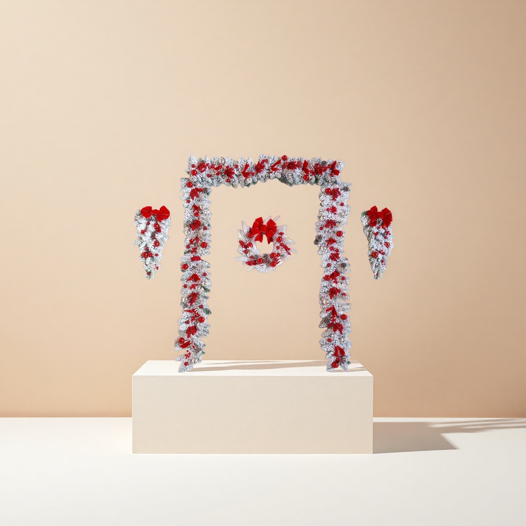 Christmas decorative wreaths and pine branch ornaments, holiday hanging decorations, home decoration details Picture