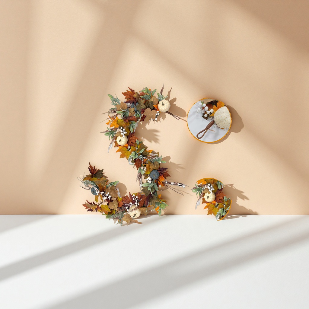 Autumn decorative garlands, artificial rattan woven dried flowers, door garlands and wall decorations