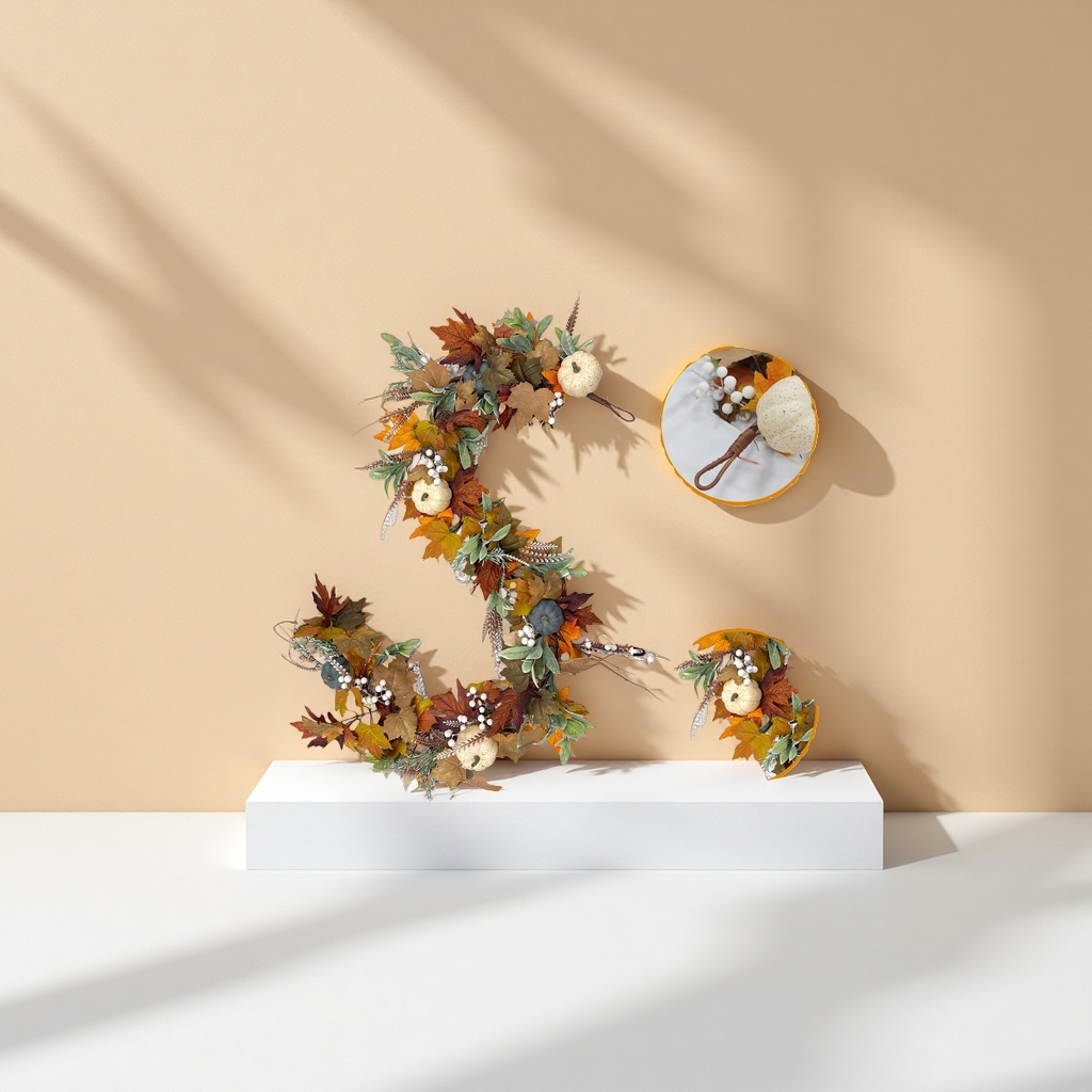 Decoración de otoño guirnalda simulación ratán tejido flores secas colgante puerta guirnalda decoración de pared details Picture