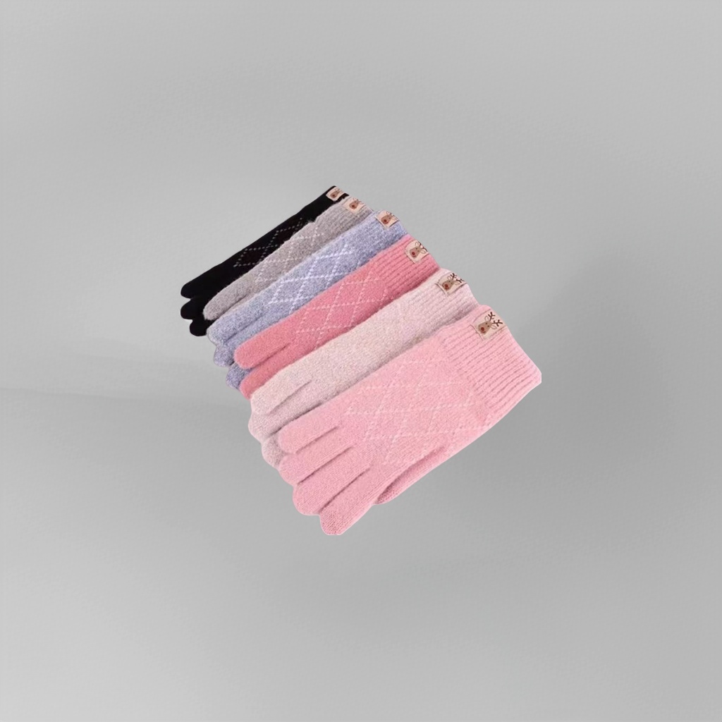 Knitted gloves for women, warm, anti-slip, touch screen, thickened plush gloves for autumn and winter