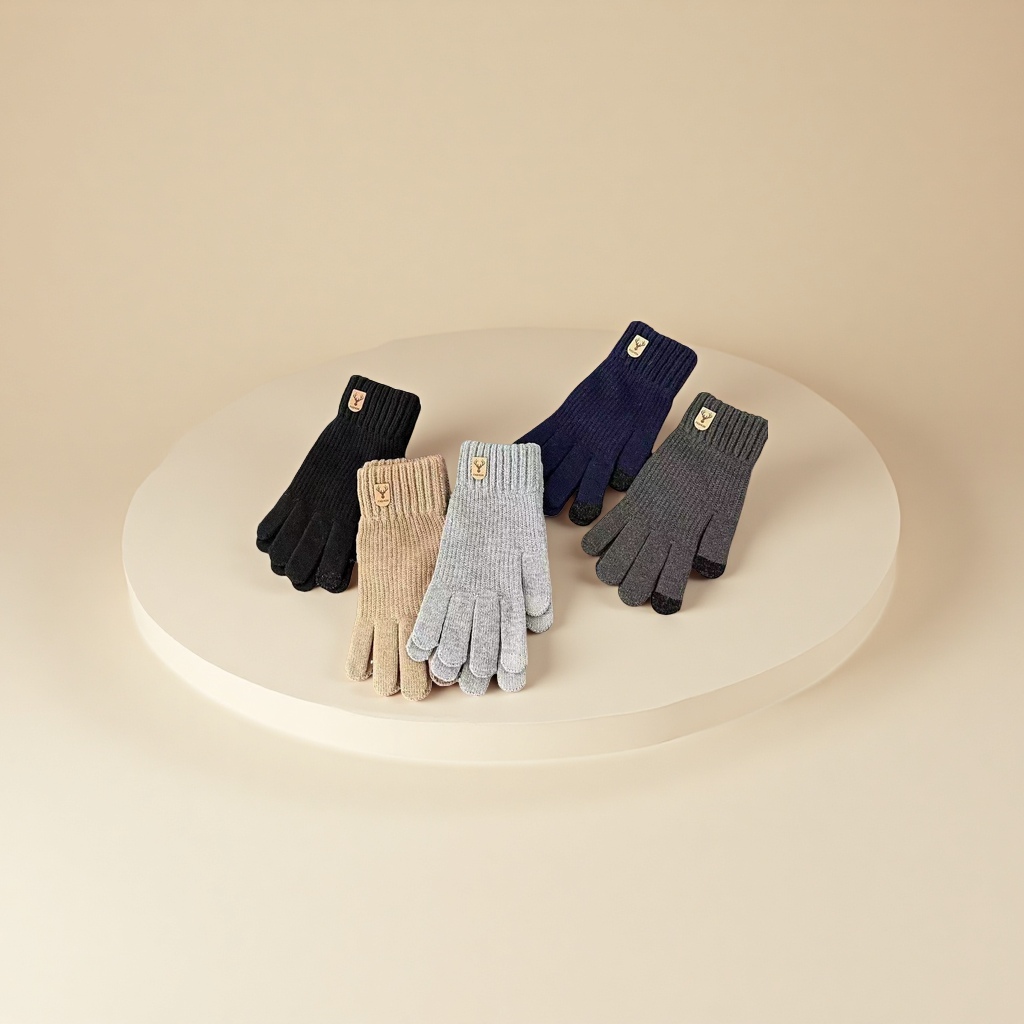 Knitted gloves, warm and anti-slip, thick cotton fleece gloves for women in autumn and winter, knitted winter children's gloves Specification image