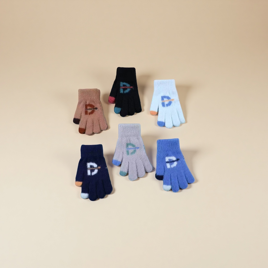 Children's plush gloves in six colors, knitted winter fashion warm gloves Specification image