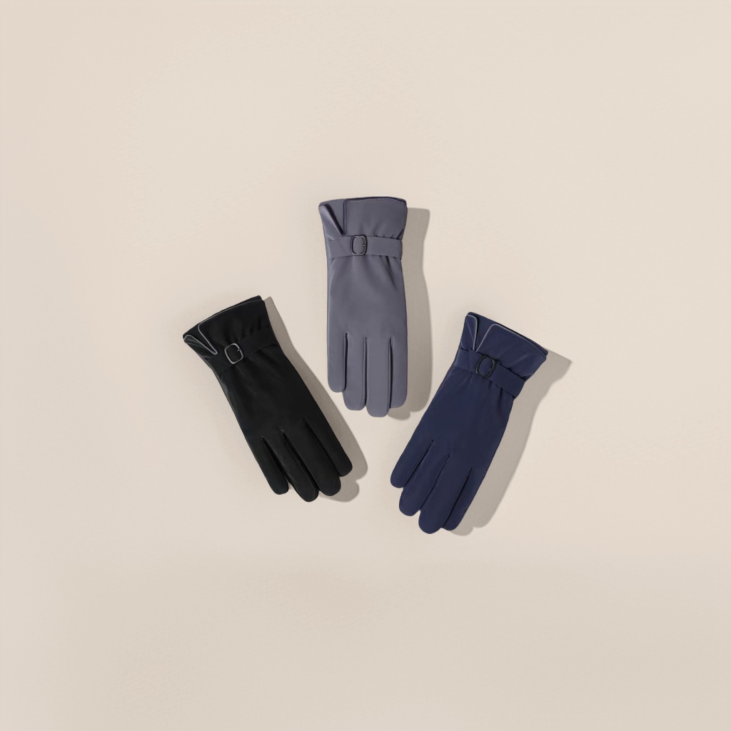 Winter new full-length touch screen anti-slip gloves in black, gray and dark blue with a plush inner buckle design Application Scenario