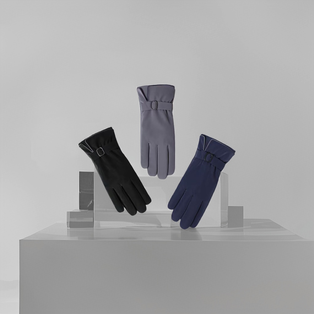 Winter new full-length touch screen anti-slip gloves in black, gray and dark blue with a plush inner buckle design